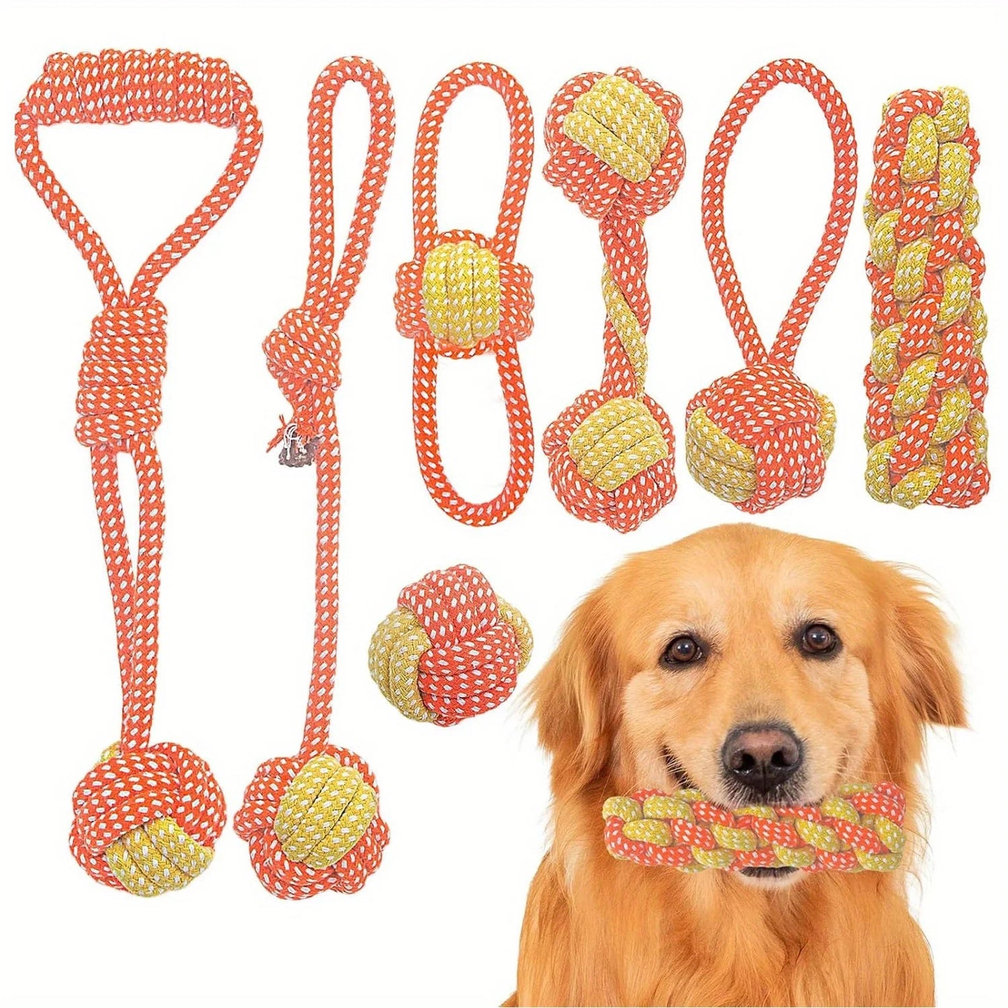 7pcs Dog Rope Chew Toys, Interactive Knot Toys Durable Training Set,Teething Puppies & Aggressive Chewers, Indoor/Outdoor Play