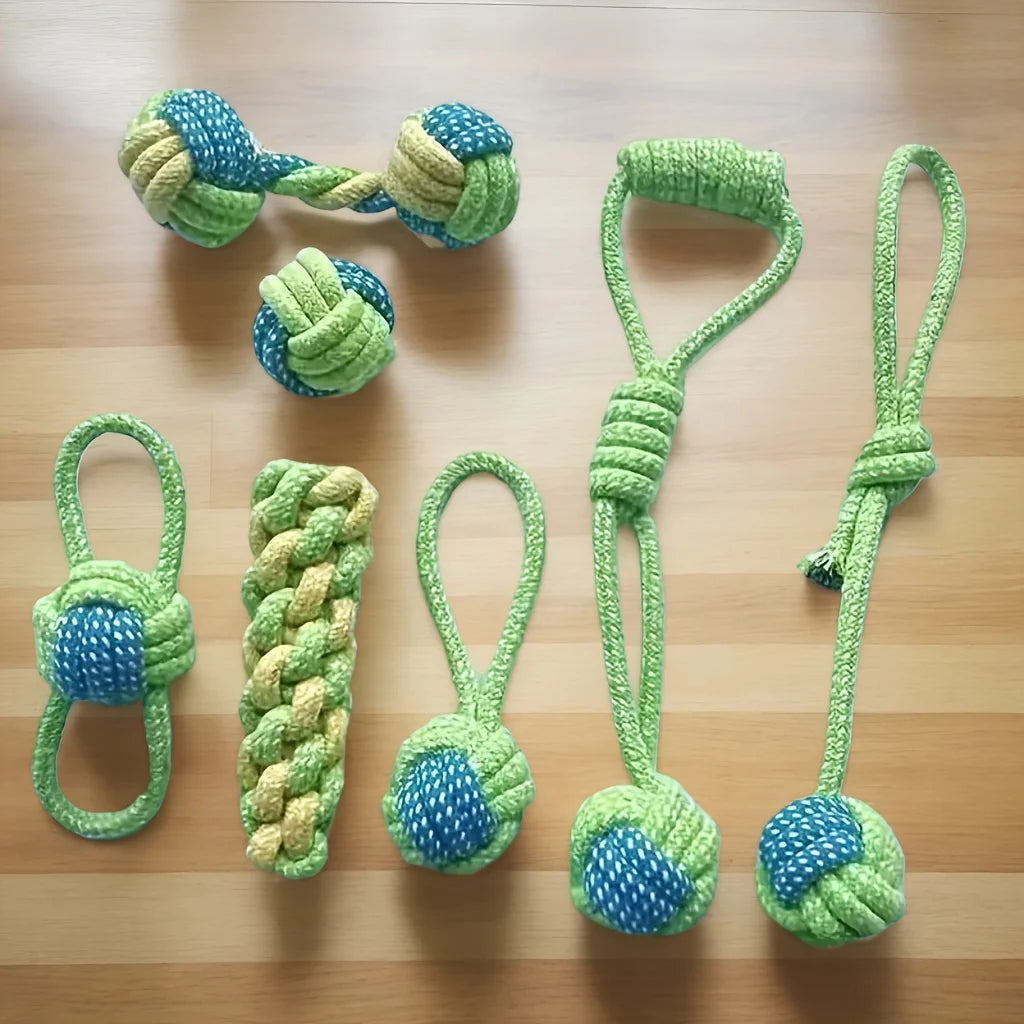 7pcs Dog Rope Chew Toys, Interactive Knot Toys Durable Training Set，Teething Puppies & Aggressive Chewers, Indoor/Outdoor Play