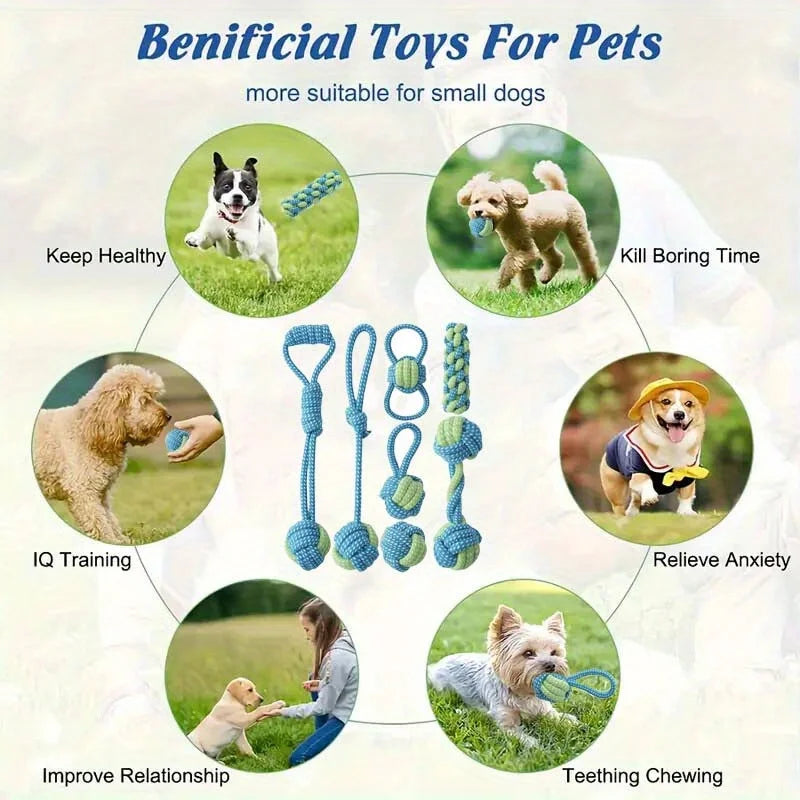7pcs Dog Rope Chew Toys, Interactive Knot Toys Durable Training Set，Teething Puppies & Aggressive Chewers, Indoor/Outdoor Play