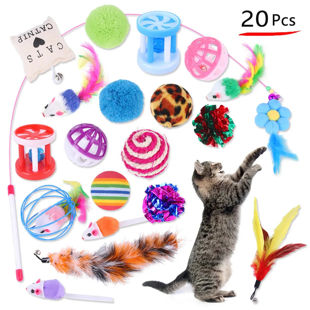 DualPet Kitten Toys Variety Cat Toy Combination Set Cat Toy Funny Cat Stick Sisal Mouse Bell Ball Cat Supplies 20 Piece Set anti