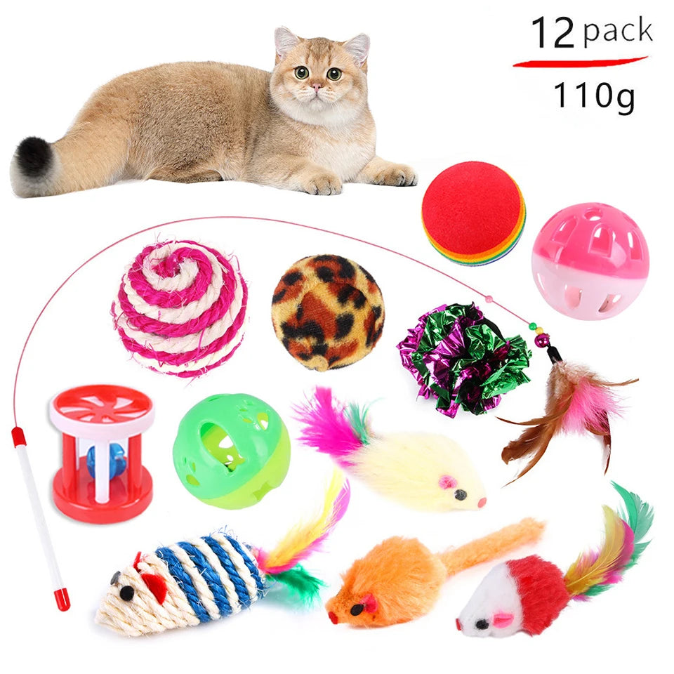 DualPet Kitten Toys Variety Cat Toy Combination Set Cat Toy Funny Cat Stick Sisal Mouse Bell Ball Cat Supplies 20 Piece Set anti