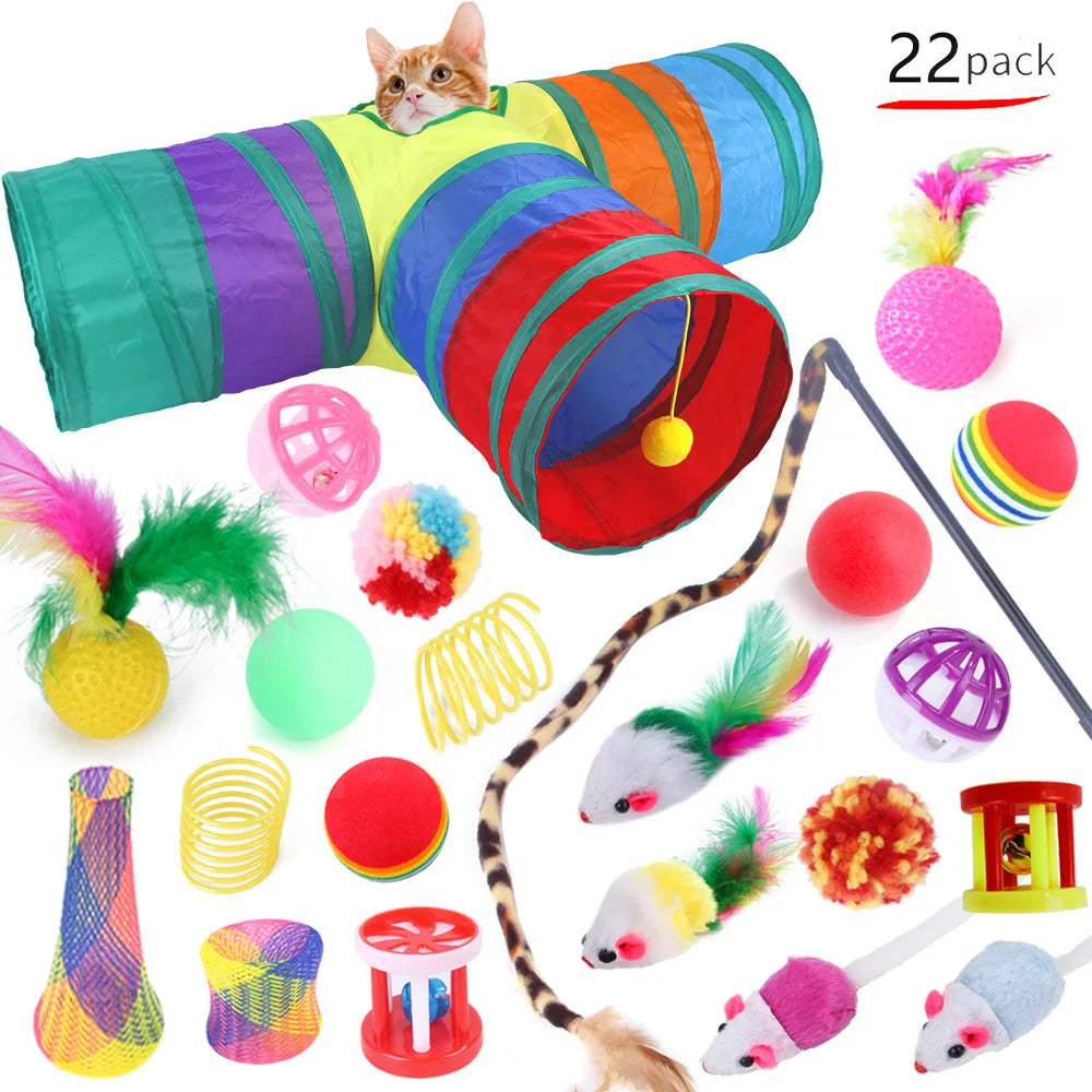 DualPet Kitten Toys Variety Cat Toy Combination Set Cat Toy Funny Cat Stick Sisal Mouse Bell Ball Cat Supplies 20 Piece Set anti