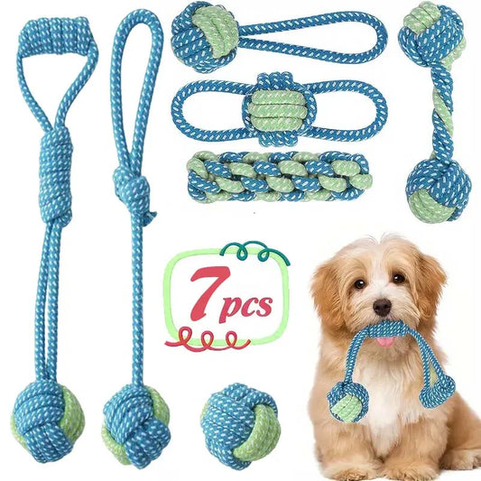7pcs Dog Rope Chew Toys, Interactive Knot Toys Durable Training Set，Teething Puppies & Aggressive Chewers, Indoor/Outdoor Play