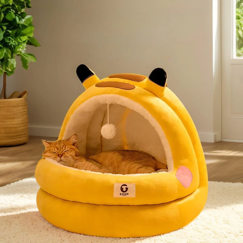 New Cute Mongolian Yurt Pet Nest Home Pet Supplies Semi Closed Panda Nest Fun Cat Playful Autumn and Winter Warm Dog Nest