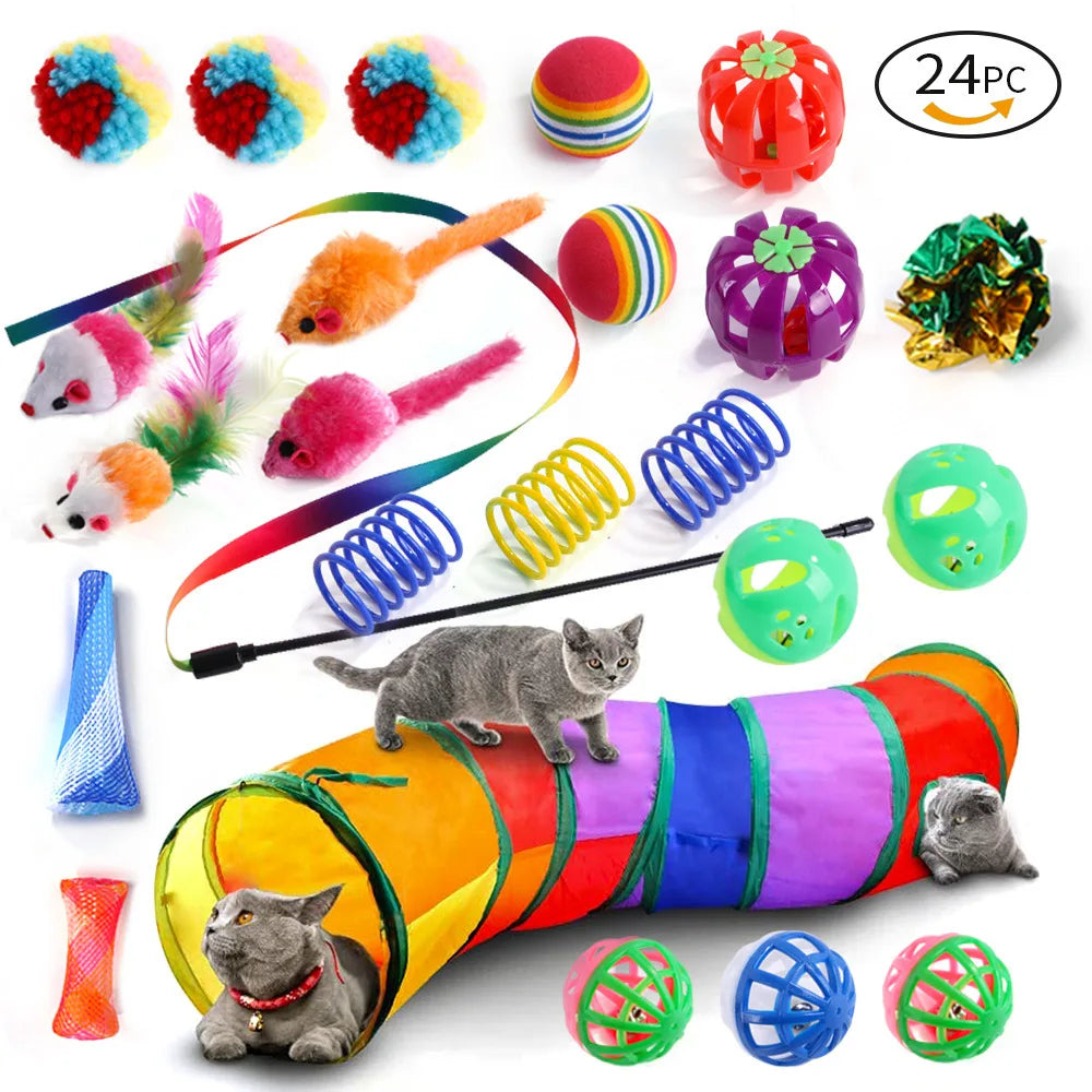 DualPet Kitten Toys Variety Cat Toy Combination Set Cat Toy Funny Cat Stick Sisal Mouse Bell Ball Cat Supplies 20 Piece Set anti