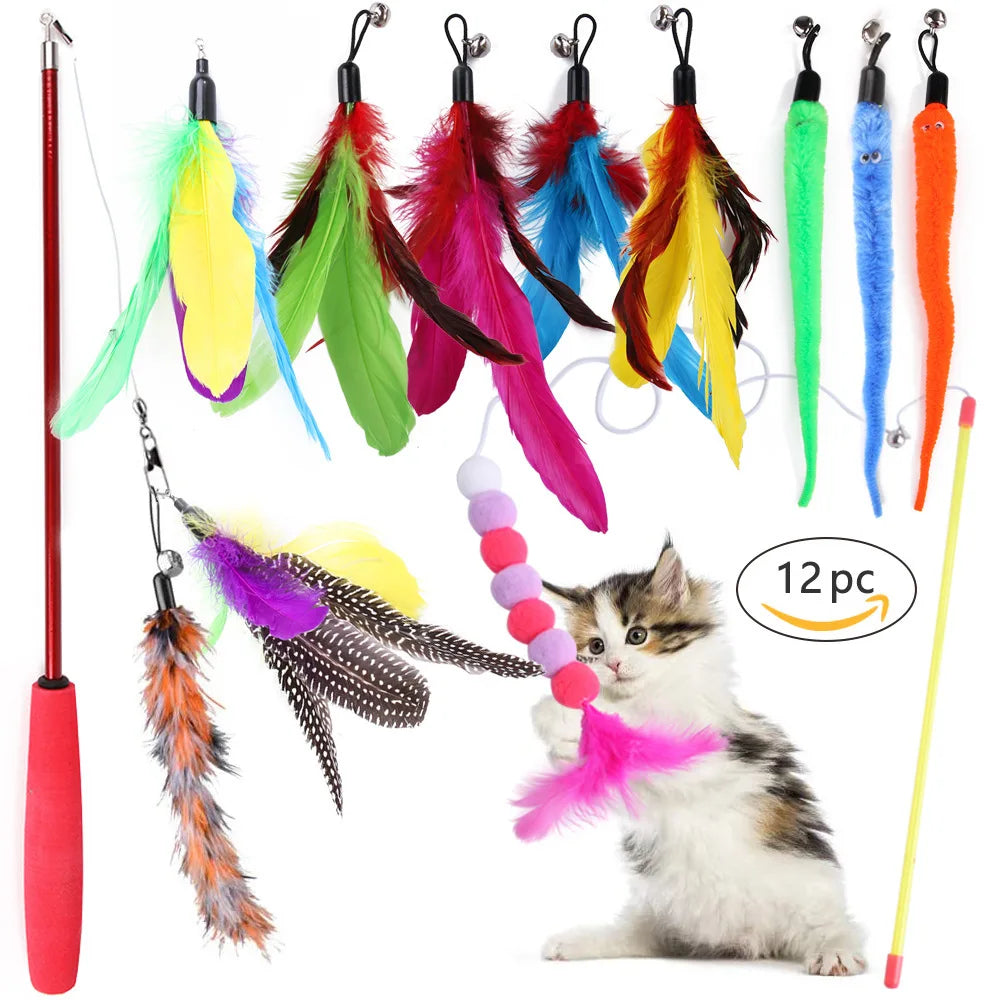 DualPet Kitten Toys Variety Cat Toy Combination Set Cat Toy Funny Cat Stick Sisal Mouse Bell Ball Cat Supplies 20 Piece Set anti