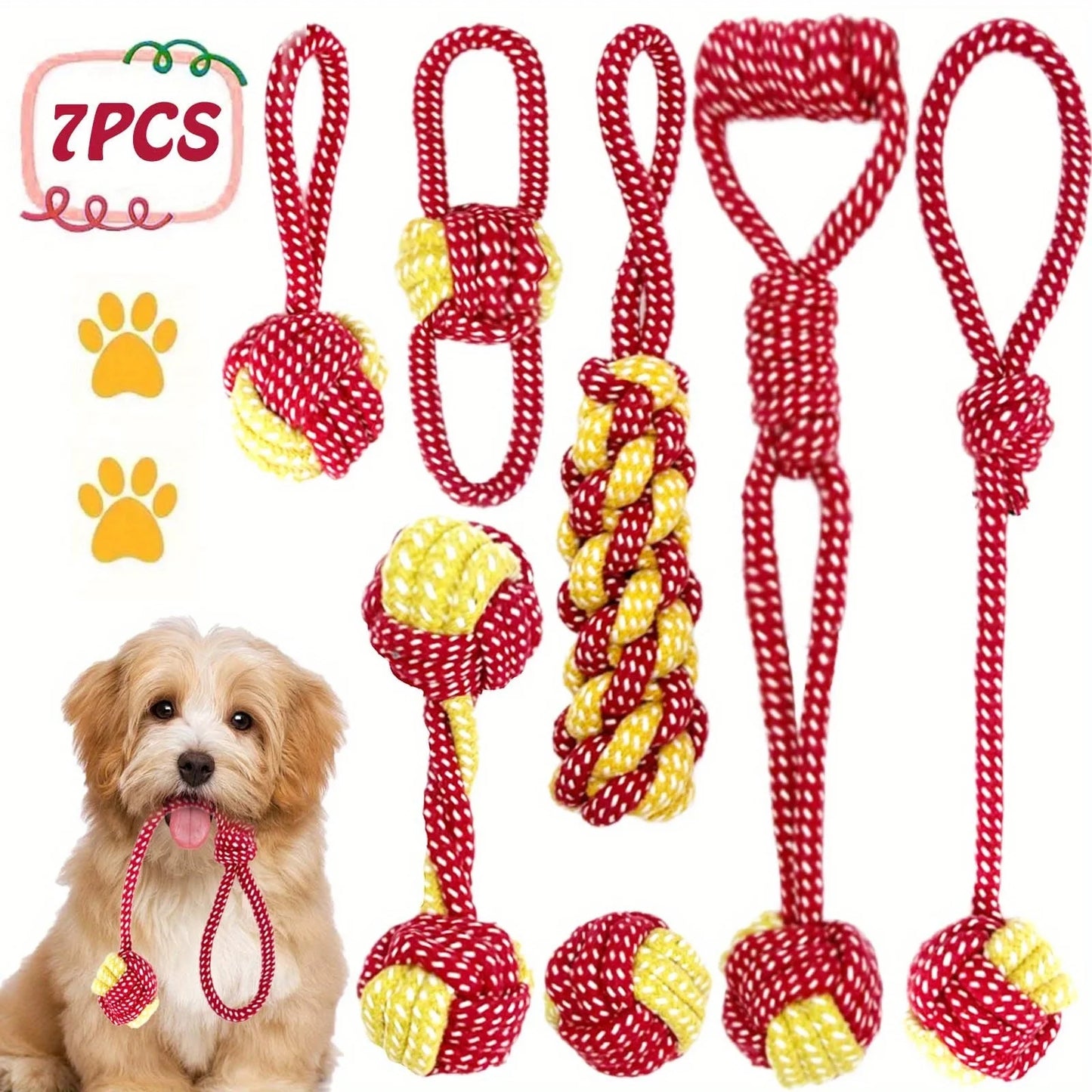 7pcs Dog Rope Chew Toys, Interactive Knot Toys Durable Training Set，Teething Puppies & Aggressive Chewers, Indoor/Outdoor Play