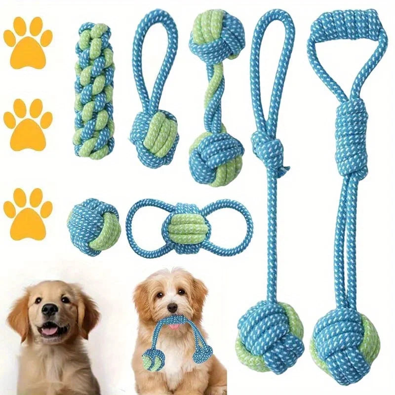 7pcs Dog Rope Chew Toys, Interactive Knot Toys Durable Training Set，Teething Puppies & Aggressive Chewers, Indoor/Outdoor Play