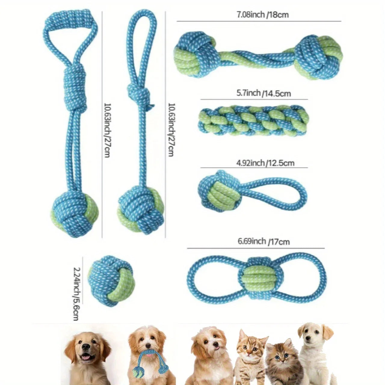 7pcs Dog Rope Chew Toys, Interactive Knot Toys Durable Training Set，Teething Puppies & Aggressive Chewers, Indoor/Outdoor Play