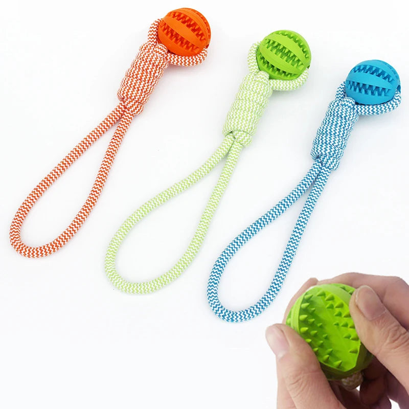 Pet Tooth Cleaning Pet Ball Toy with Rope Rubber Leaking Balls Toy for Small Large Dogs Puppy Chewing Bite Resistant Toys