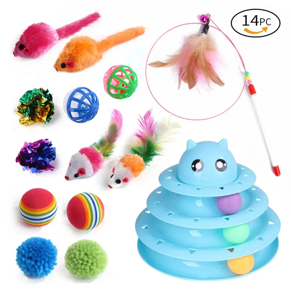 DualPet Kitten Toys Variety Cat Toy Combination Set Cat Toy Funny Cat Stick Sisal Mouse Bell Ball Cat Supplies 20 Piece Set anti