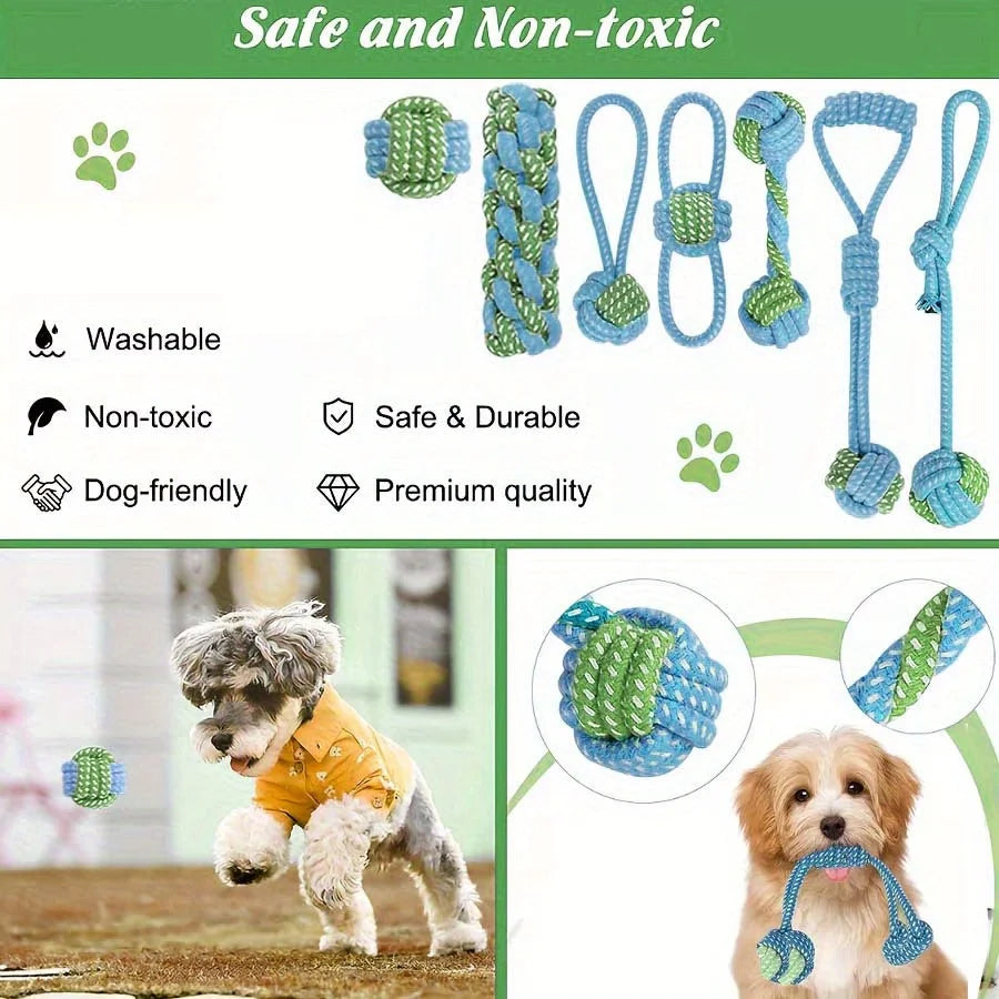 7pcs Dog Rope Chew Toys, Interactive Knot Toys Durable Training Set，Teething Puppies & Aggressive Chewers, Indoor/Outdoor Play