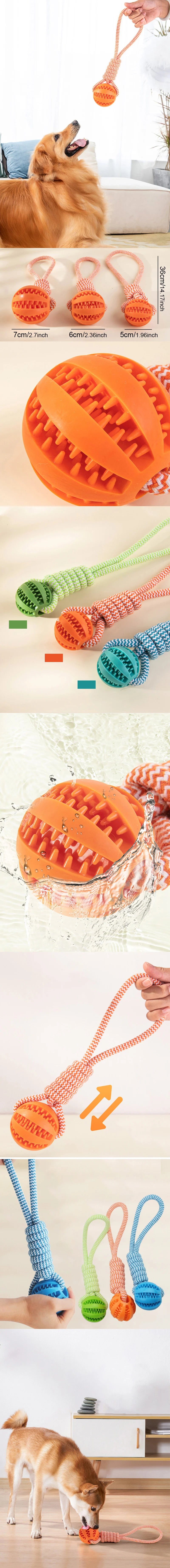 Pet Tooth Cleaning Pet Ball Toy with Rope Rubber Leaking Balls Toy for Small Large Dogs Puppy Chewing Bite Resistant Toys