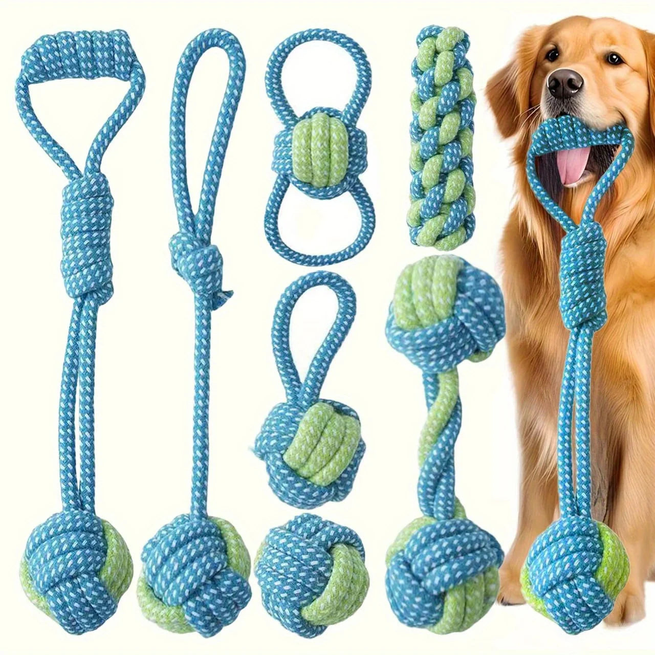 7pcs Dog Rope Chew Toys, Interactive Knot Toys Durable Training Set，Teething Puppies & Aggressive Chewers, Indoor/Outdoor Play